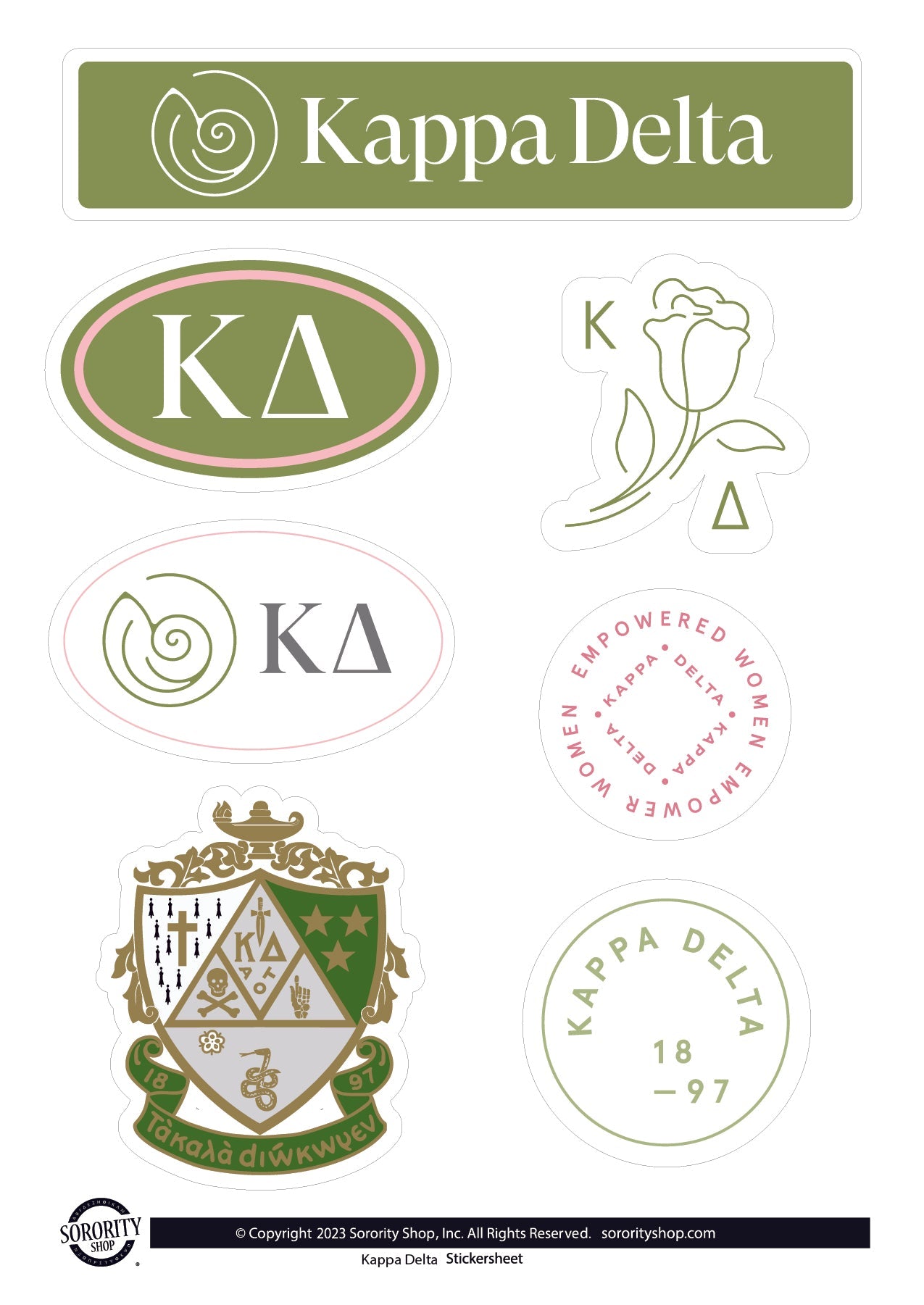 Kappa Delta Sorority Sticker Sheet- Brand Focus