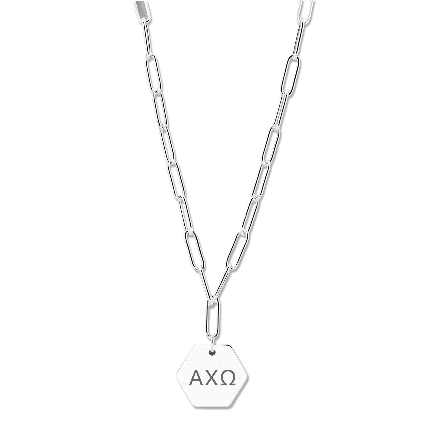 Alpha Chi Omega Necklace- Silver Paperclip Style with ACO Pendant