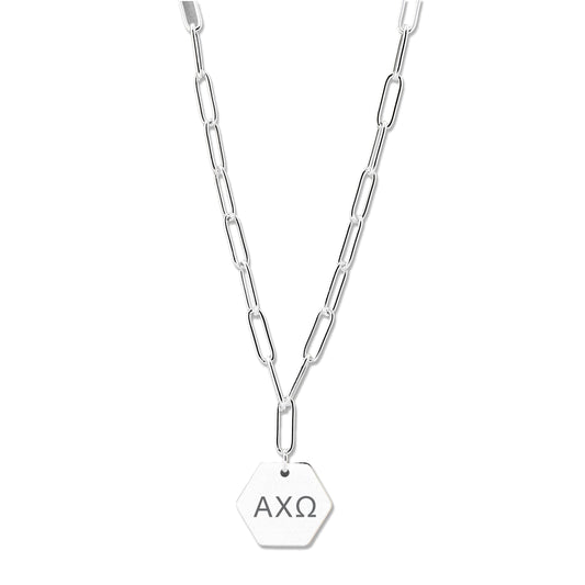 Alpha Chi Omega Necklace- Silver Paperclip Style with ACO Pendant