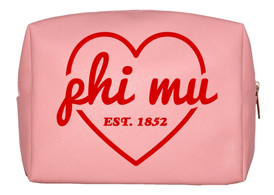 Phi Mu Pink w/Red Heart Makeup Bag - Virginia Book Company