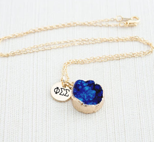 Phi Sigma Sigma Sisterhood Druzy Necklace