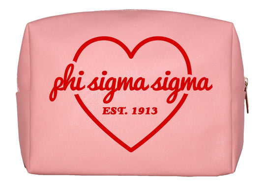 Phi Sigma Sigma Pink w/Red Heart Makeup Bag