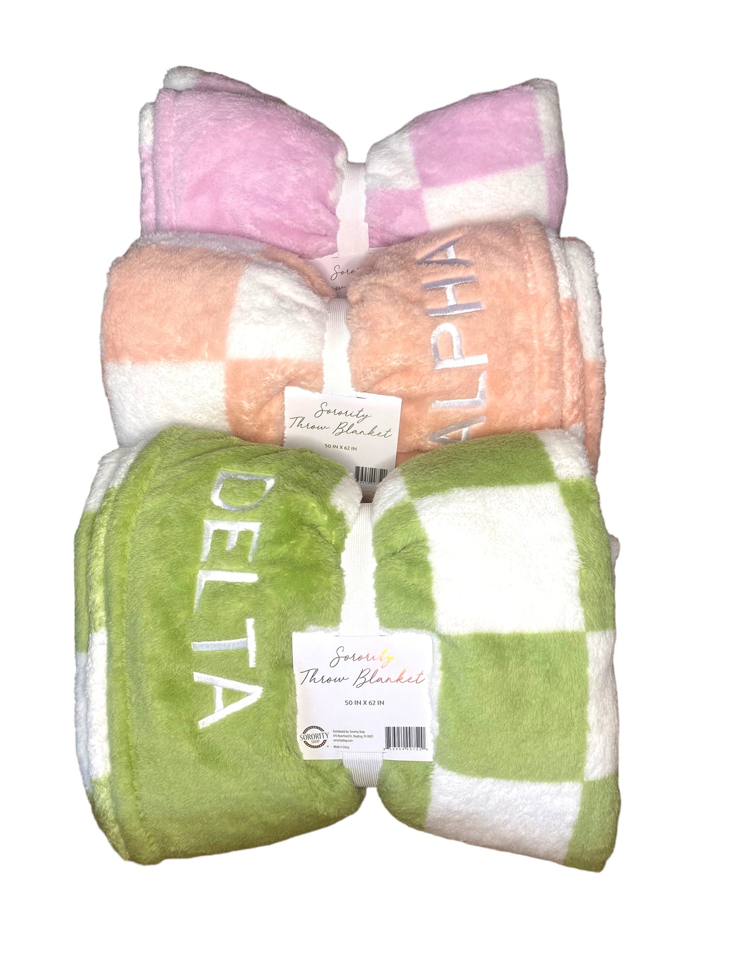 Delta Zeta Blanket - Thick Checkered Sherpa Blanket