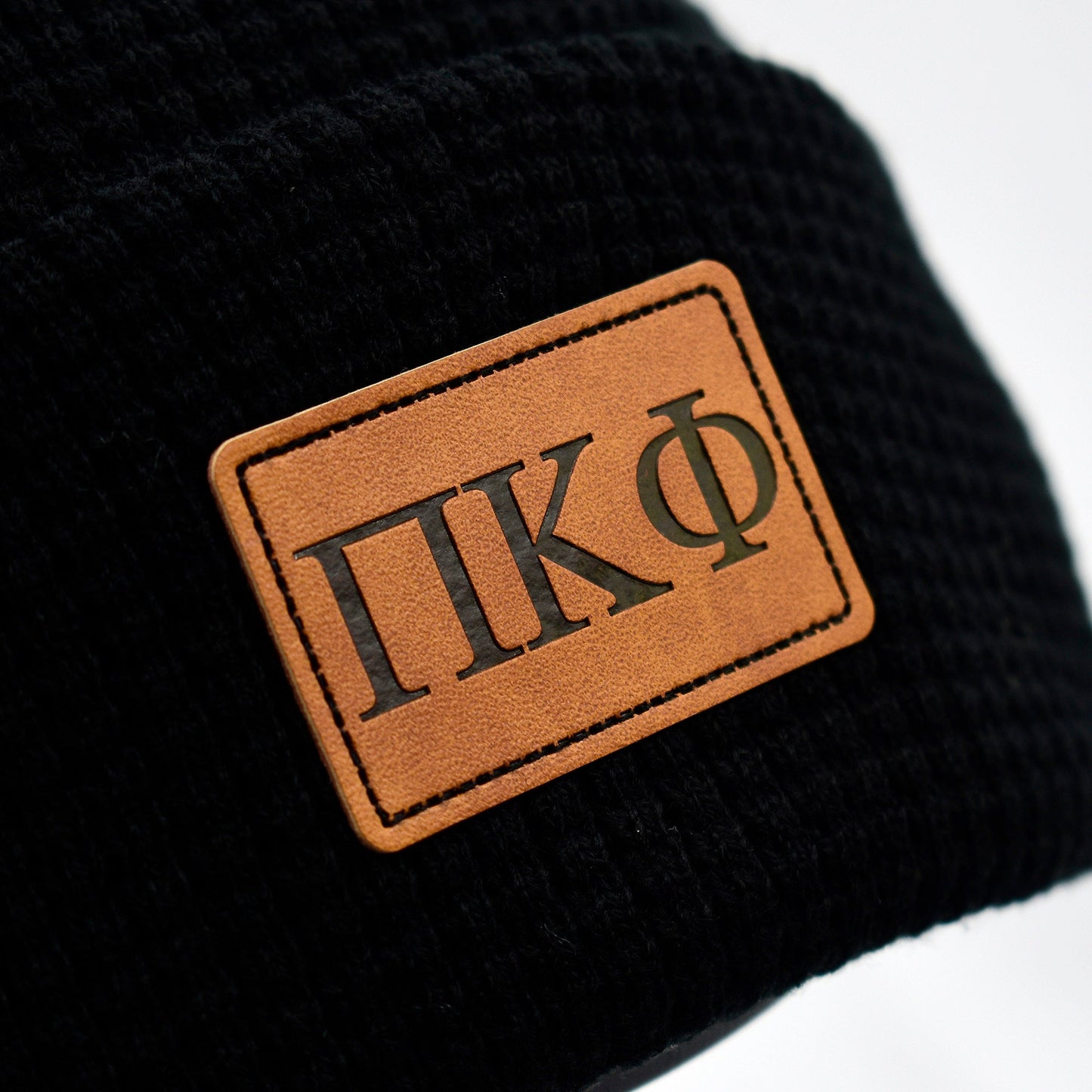 Pi Kappa Phi Fraternity Beanie Hat - Black Winter Hat w/ Greek Letters Patch