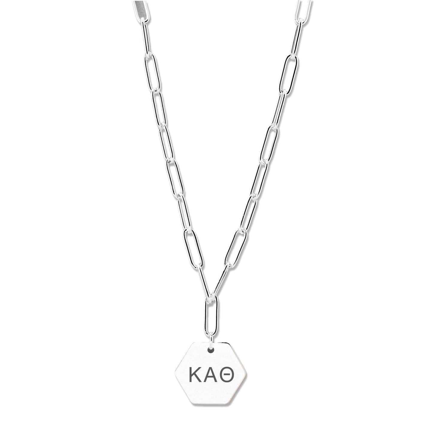 Kappa Alpha Theta Necklace- Silver Paperclip Style with KAT Pendant