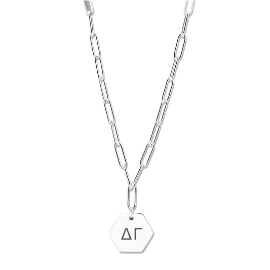 Delta Gamma Necklace- Silver Paperclip Style with DG Pendant