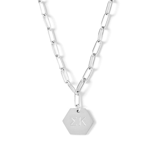 Sigma Kappa Necklace- Silver Paperclip Style with SK Pendant