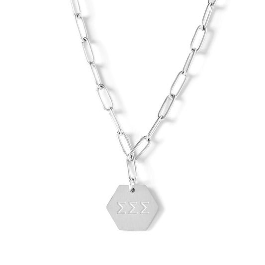Sigma Sigma Sigma Necklace- Silver Paperclip Style with SSS Pendant
