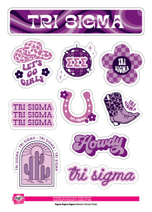 Tri Sigma Sticker Sheet - Western Disco Design