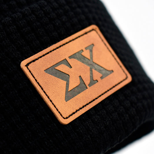 Sigma Chi Fraternity Beanie Hat - Black Winter Hat w/ Greek Letters Patch