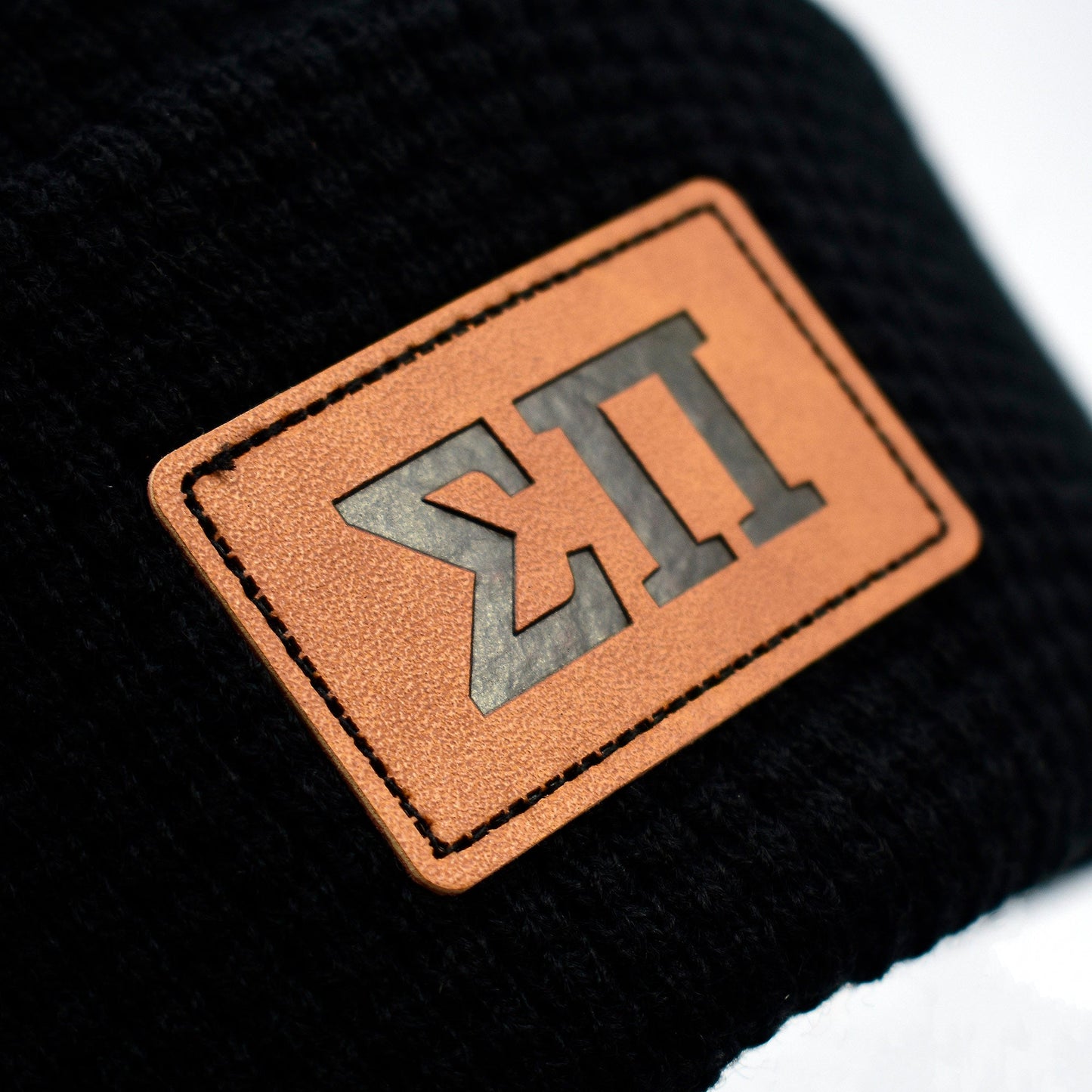 Sigma Pi Fraternity Beanie Hat - Black Winter Hat w/ Greek Letters Patch