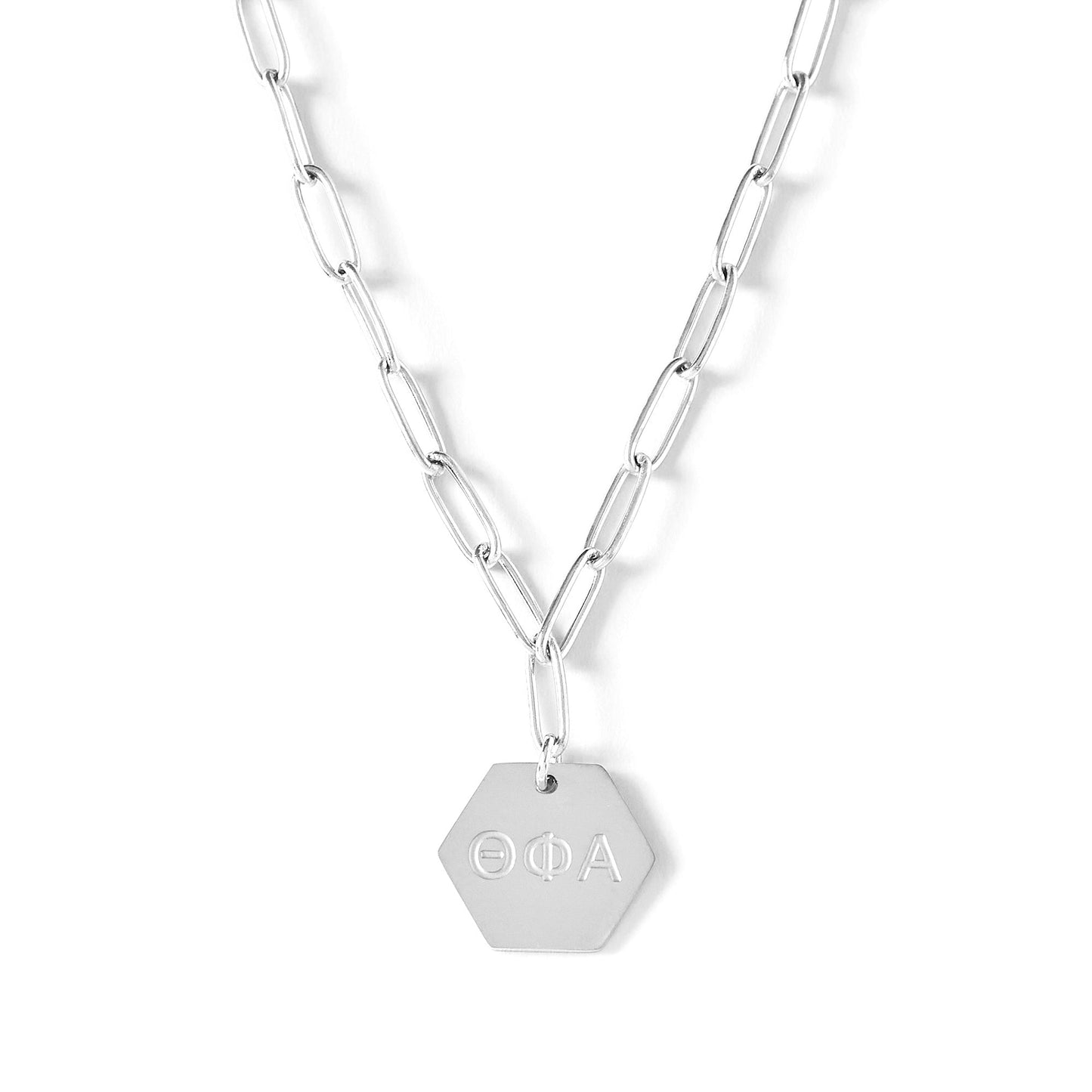 Theta Phi Alpha Necklace- Silver Paperclip Style with TPA Pendant