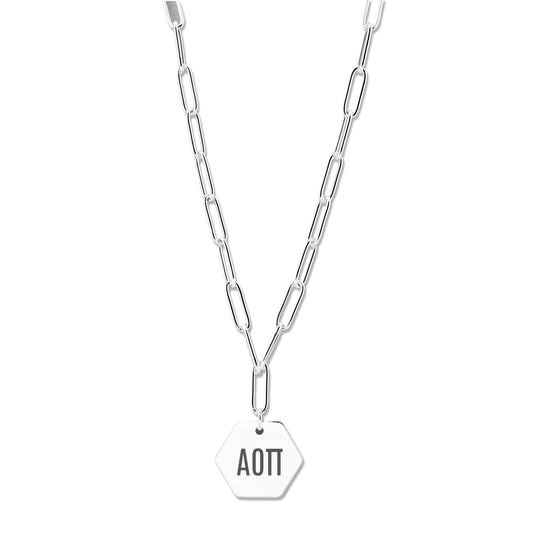 Alpha Omicron Pi Necklace- Silver Paperclip Style with AOP Pendant