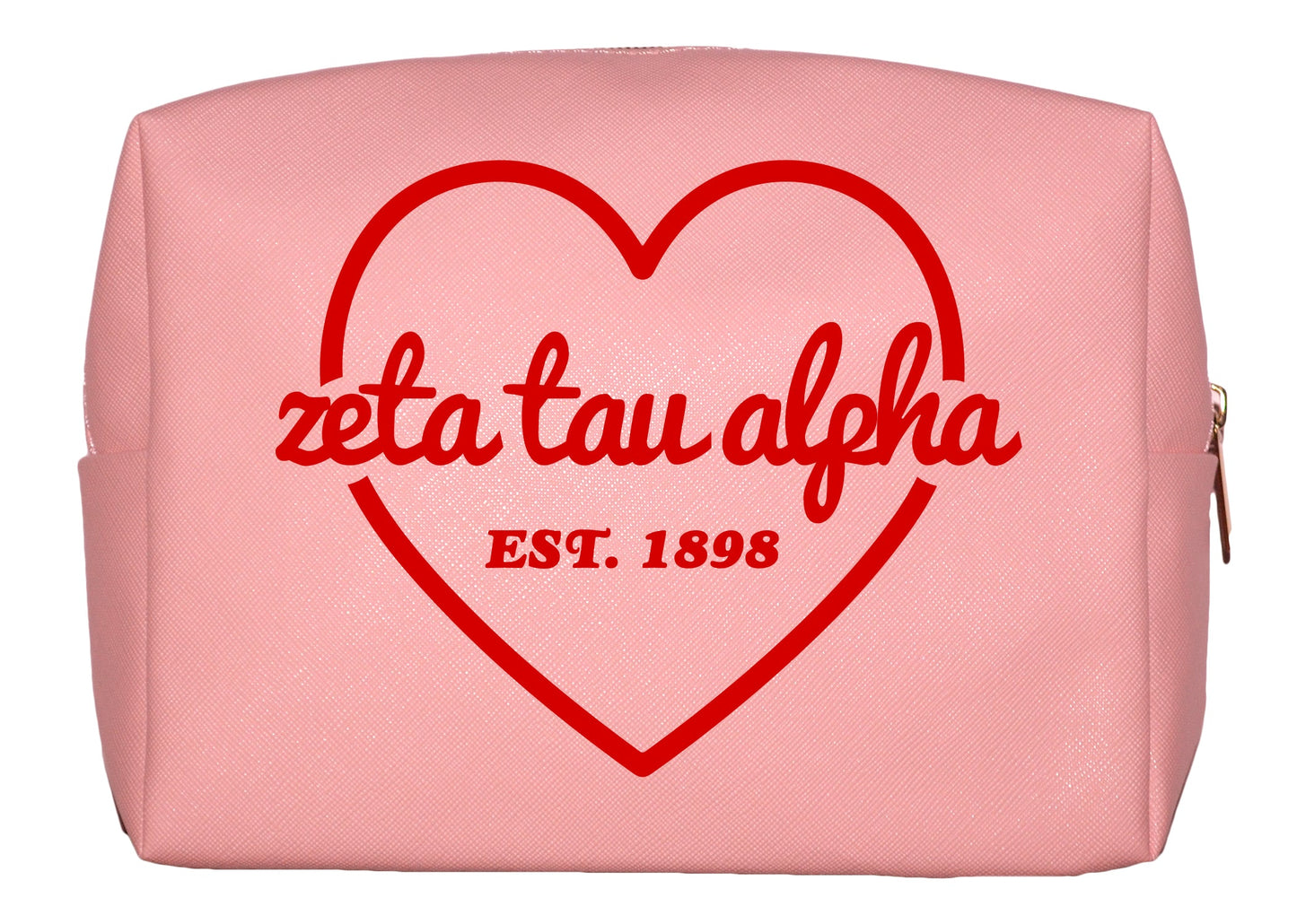 Zeta Tau Alpha Pink w/Red Heart Makeup Bag - Virginia Book Company