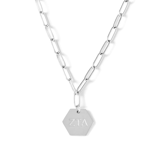 Zeta Tau Alpha Necklace- Silver Paperclip Style with ZTA Pendant