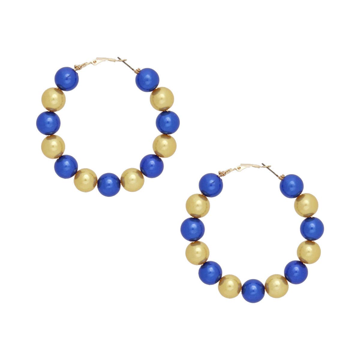 SGRHO Sorority Blue Gold 60mm Pearl Hoop Earrings