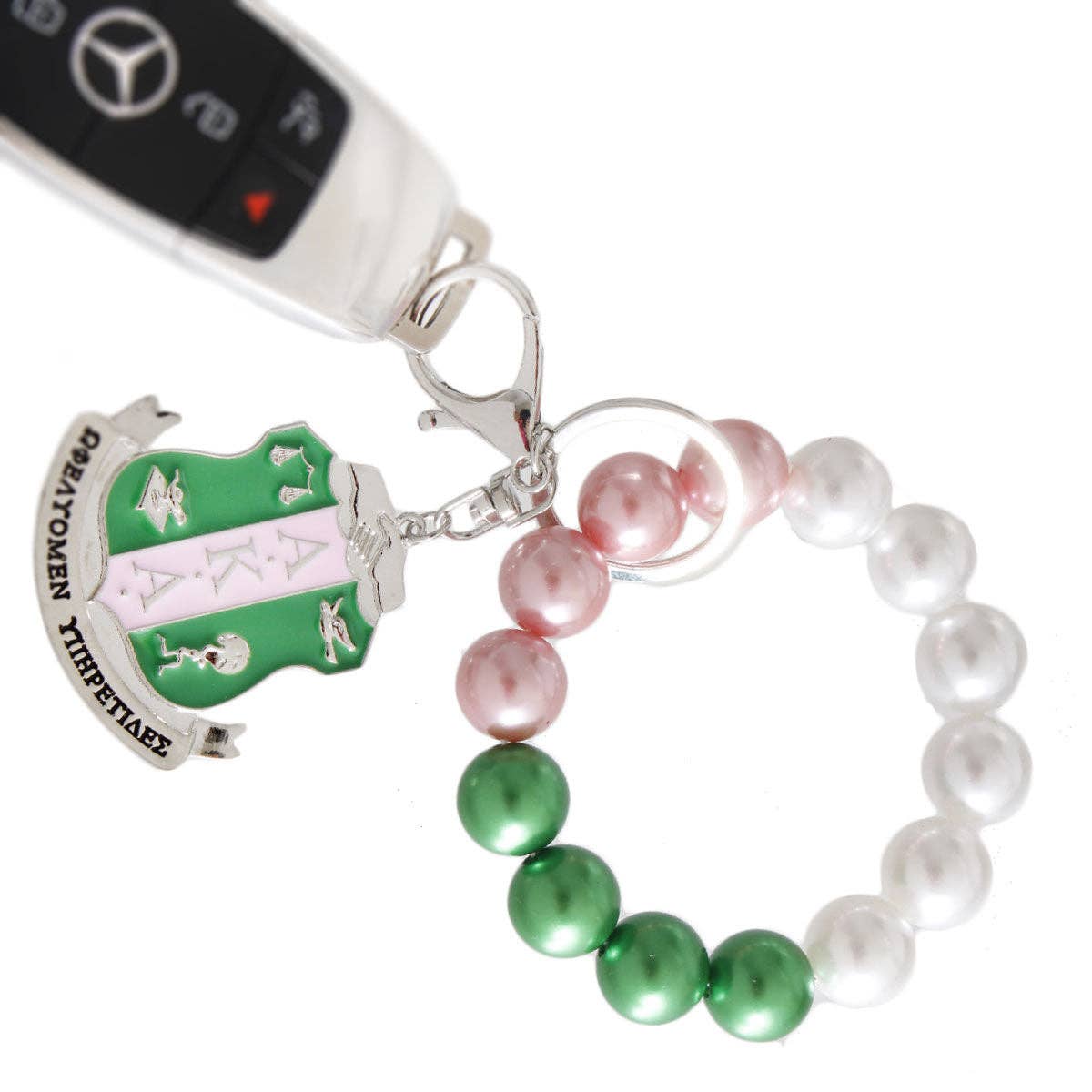 AKA Alpha Kappa Alpha Pink Green Pearl Shield Keychain