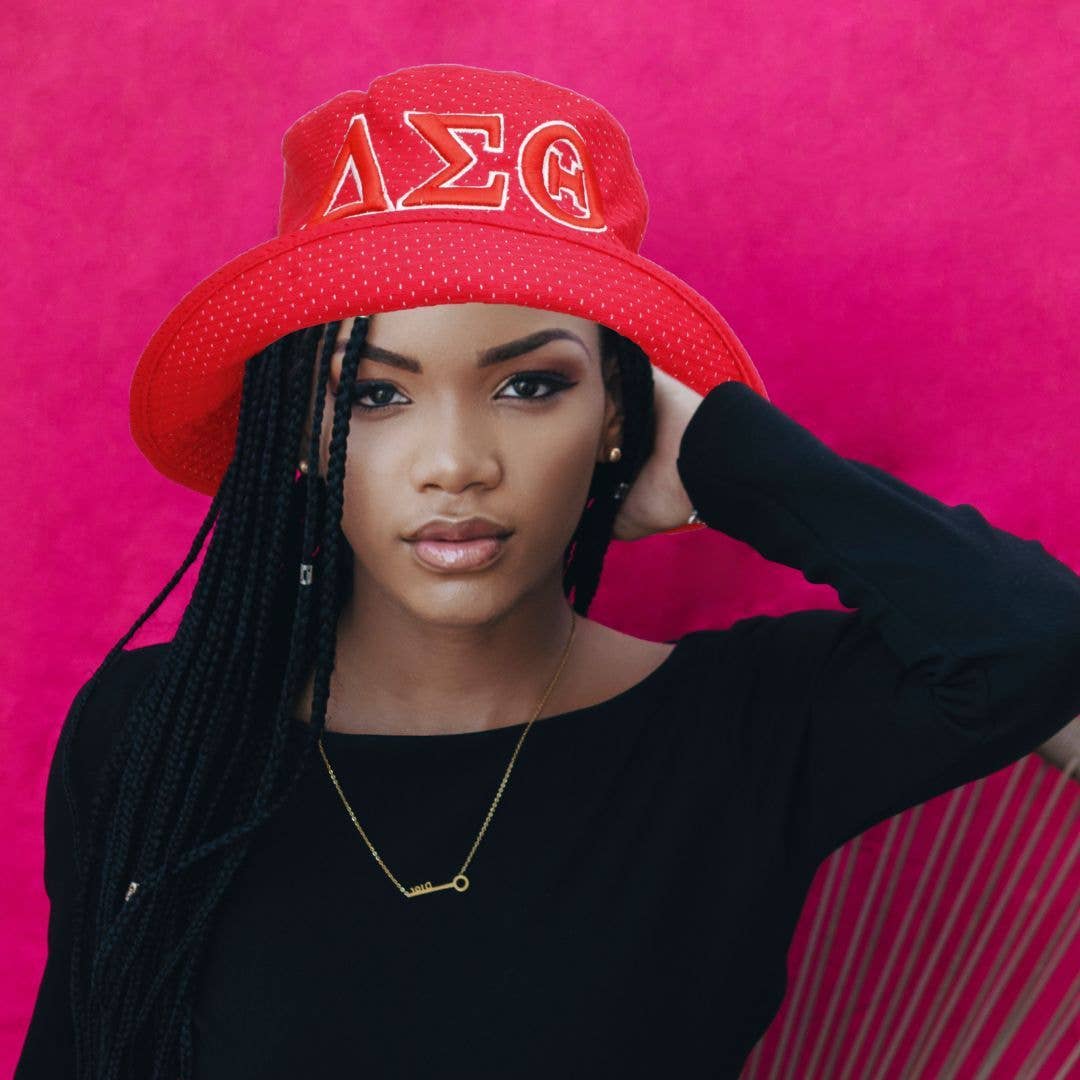 DST Delta Sigma Theta Sorority Red Mesh Embroidered Bucket Hat