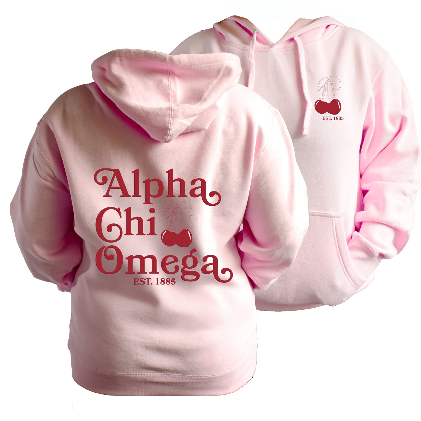 Alpha Chi Omega Hooded Sweatshirt with Cherries and Sorority Name