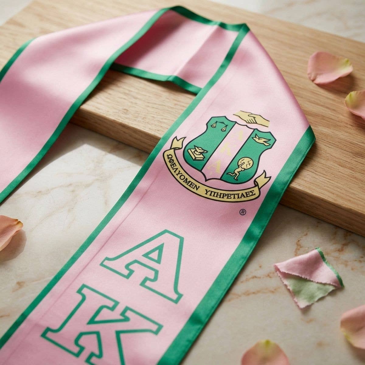 AKA Alpha Kappa Alpha Print Legacy Honor Stole in Pink with Green