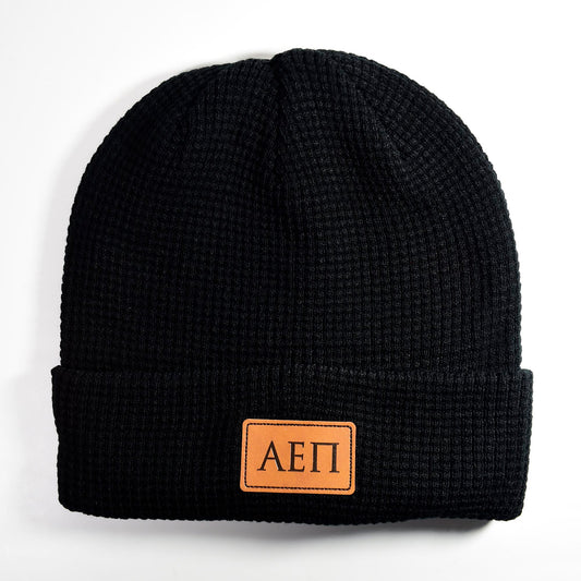 Alpha Epsilon Pi Fraternity Beanie Hat - Black Winter Hat w/ Greek Letters Patch