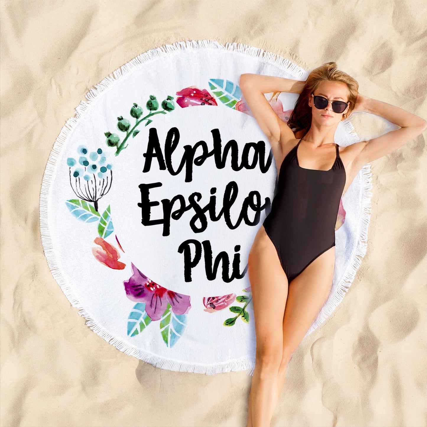 Alpha Epsilon Phi Floral Fringe Towel Blanket