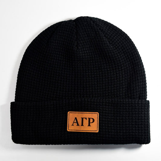 Alpha Gamma Rho Fraternity Beanie Hat - Black Winter Hat w/ Greek Letters Patch