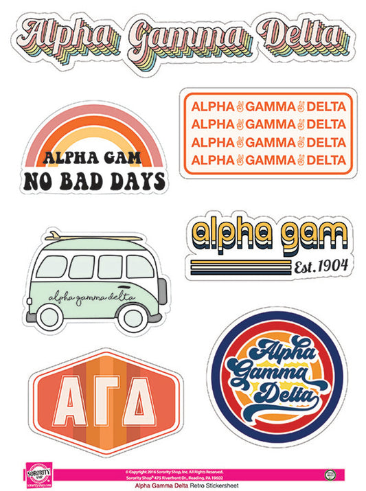 Alpha Gamma Delta Retro Sticker Sheet - Virginia Book Company