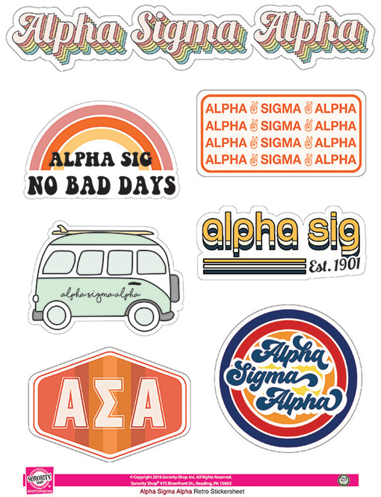 Alpha Sigma Alpha <br> Retro Sticker Sheet - Virginia Book Company