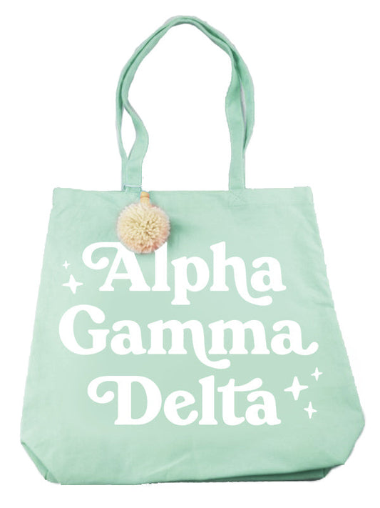 Alpha Gamma Delta Retro Pom Pom Tote Bag - Virginia Book Company