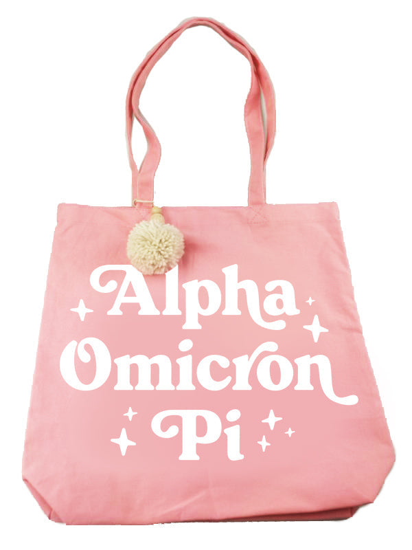 Alpha Omicron Pi Retro Pom Pom Tote Bag - Virginia Book Company