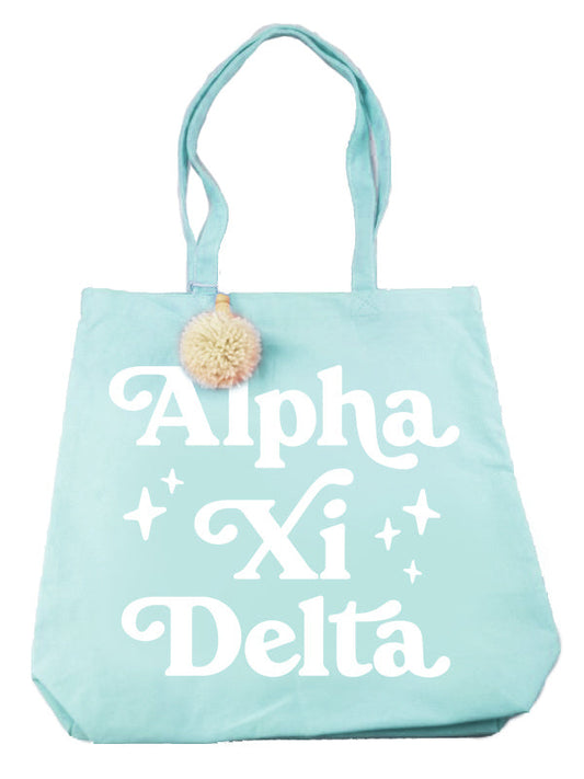 Alpha Xi Delta Retro Pom Pom Tote Bag - Virginia Book Company