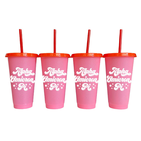 Alpha Omicron Pi Glitter Color Changing Cup 4-Pack - Virginia Book Company