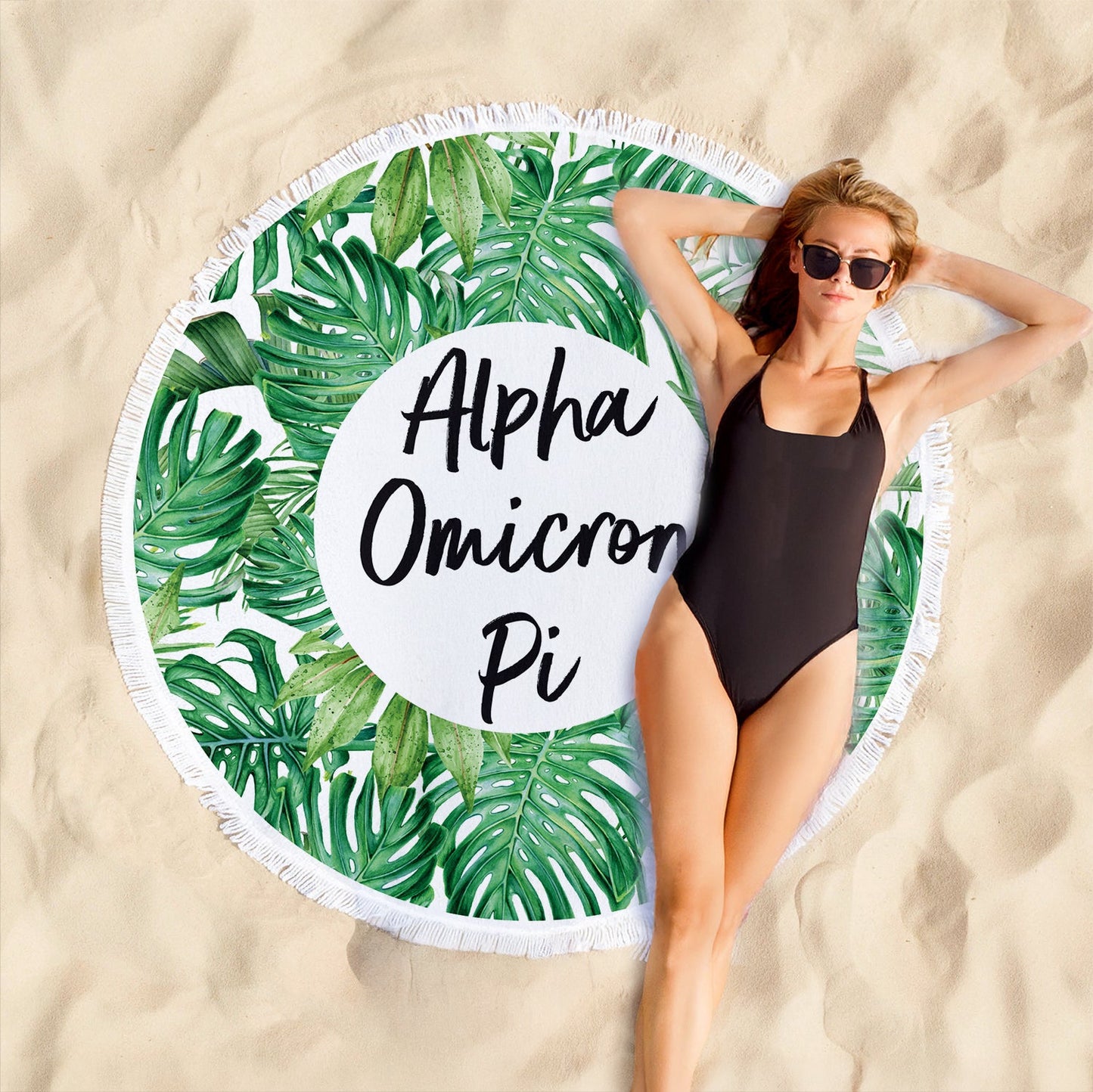 Alpha Omicron Pi Palm Leaf Fringe Towel Blanket