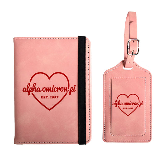 Alpha Omicron Pi Passport Holder & Luggage Tag Travel Gift Set