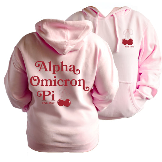Alpha Omicron Pi Hooded Sweatshirt with Cherries and Sorority Name