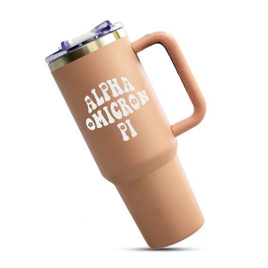 Alpha Omicron Pi Tumbler - 40oz Stainless Steel with Handle