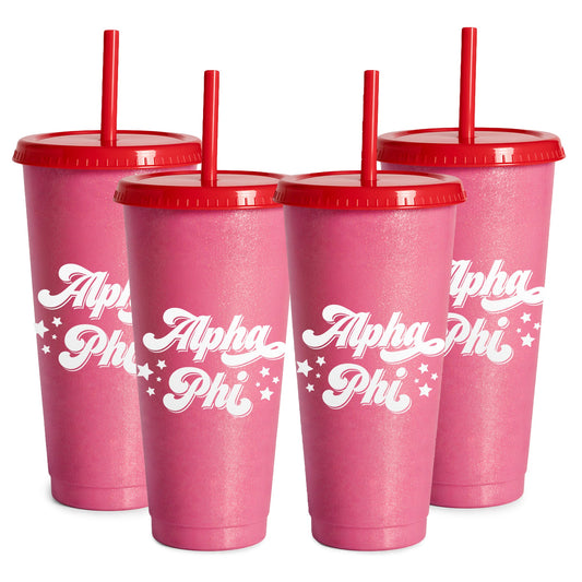 Alpha Phi Glitter Color Changing Cup 4-Pack