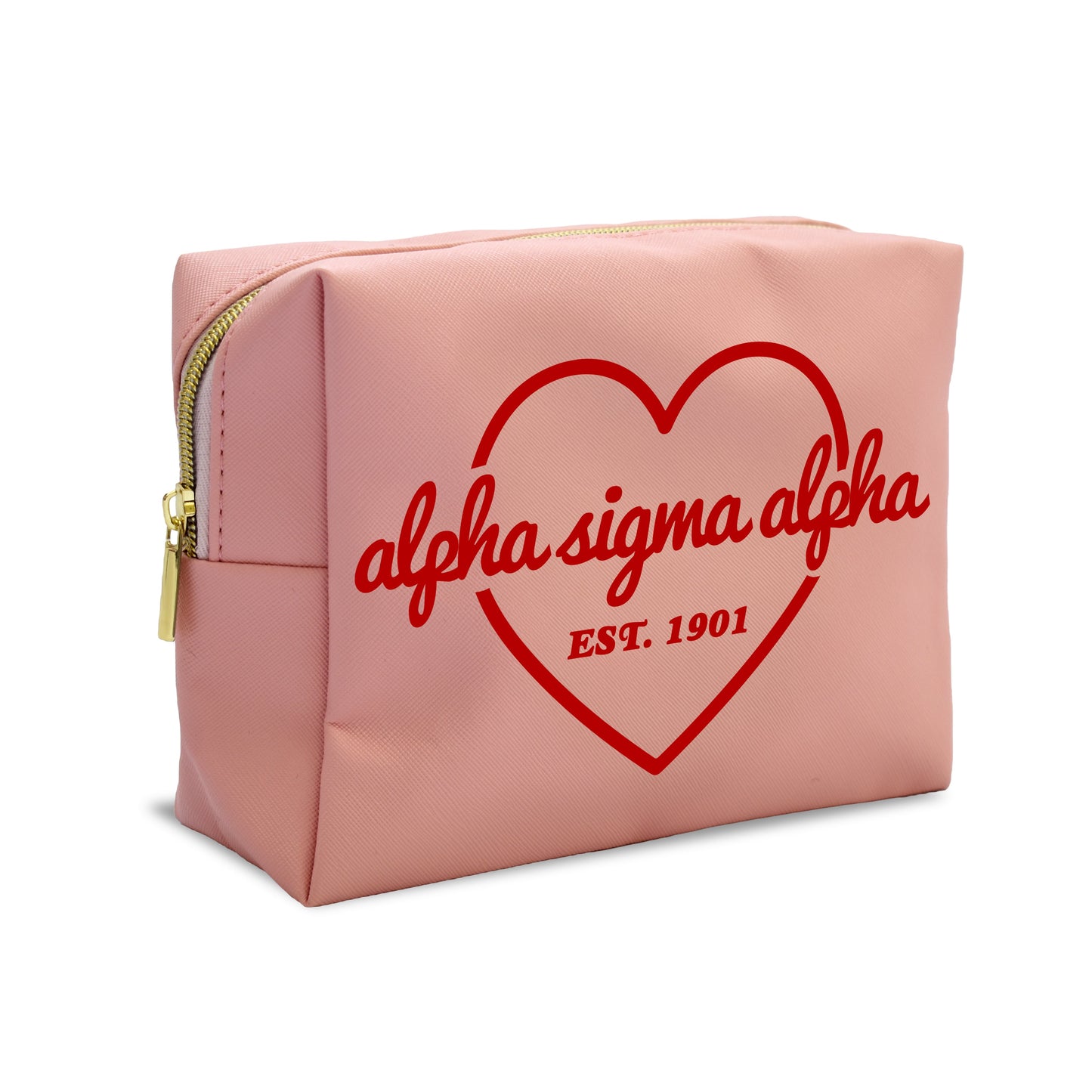 Alpha Sigma Alpha Pink w/Red Heart Makeup Bag