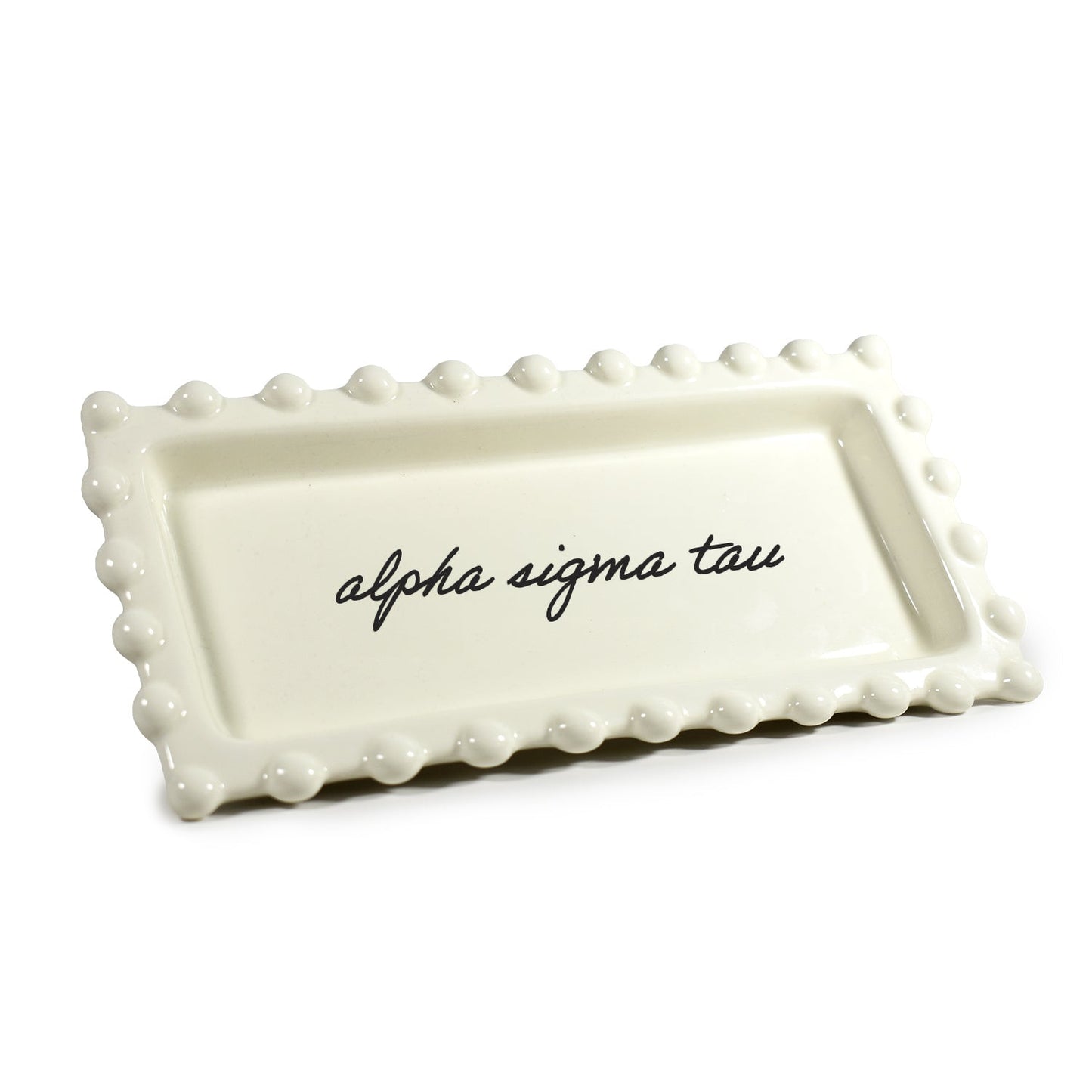 Alpha Sigma Tau Jewelry Dish - Rectangular Cursive Script Sorority Name