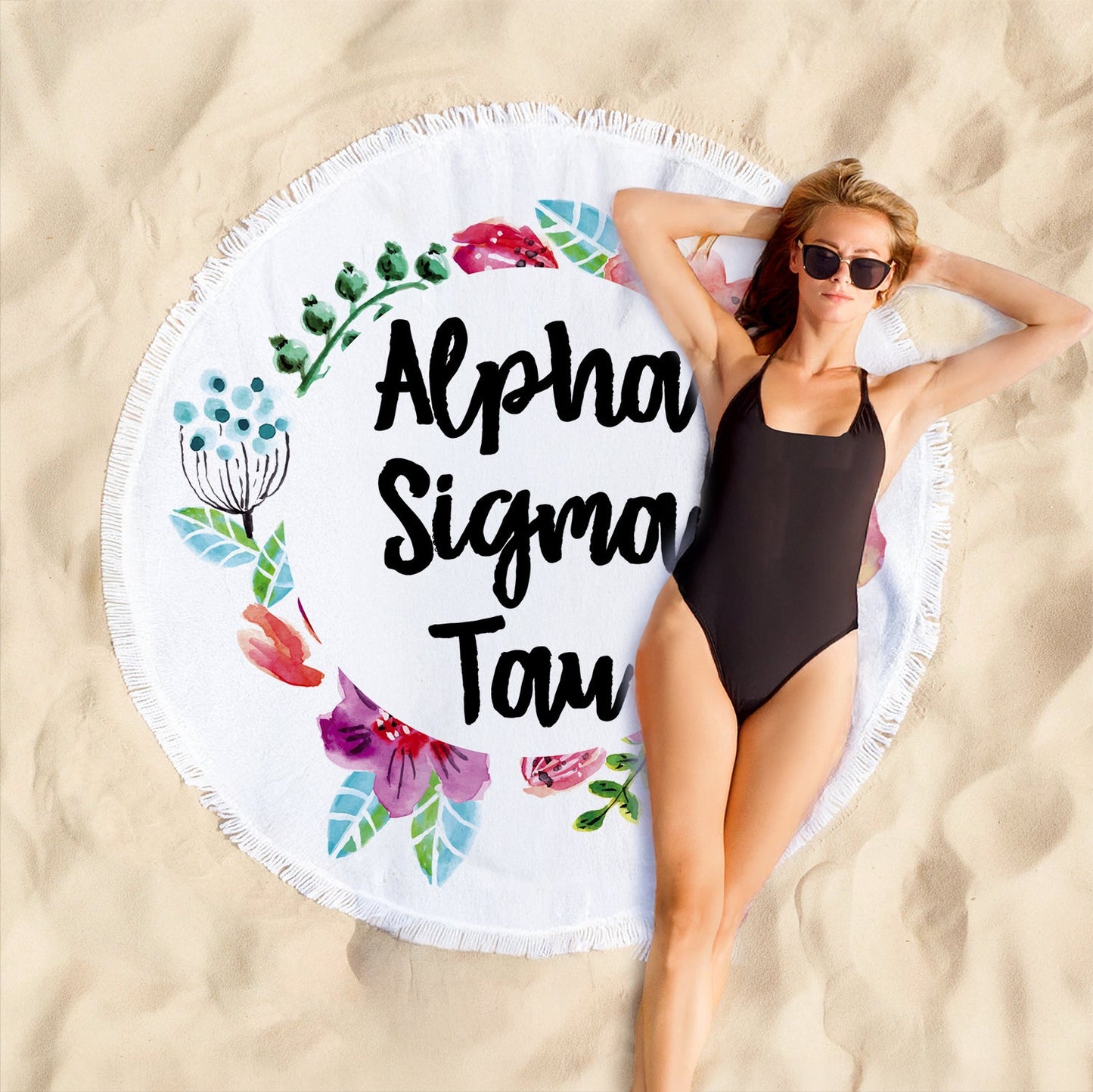 Alpha Sigma Tau Floral Fringe Towel Blanket