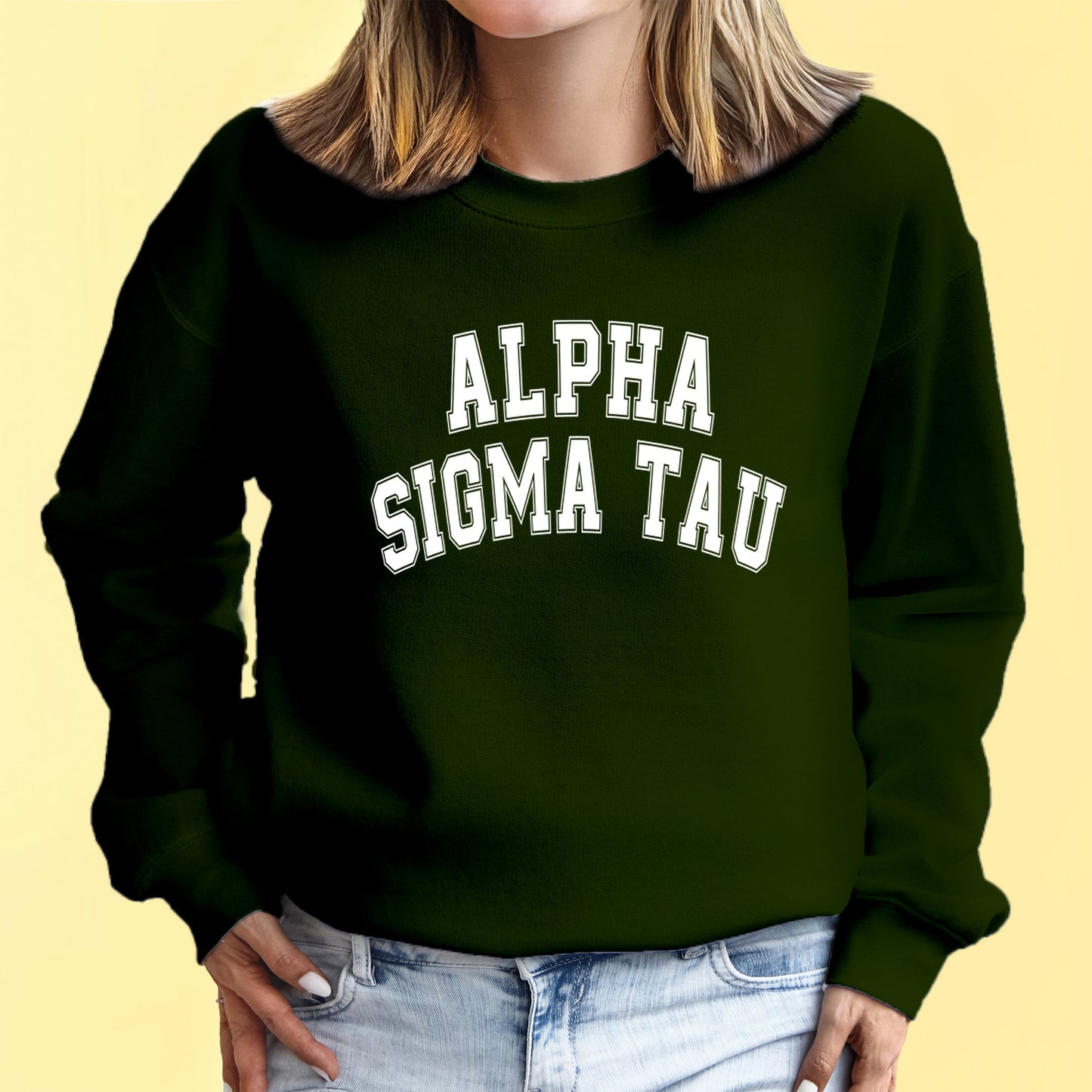 Alpha Sigma Tau Sweatshirt- Crewneck Varsity Letters Design