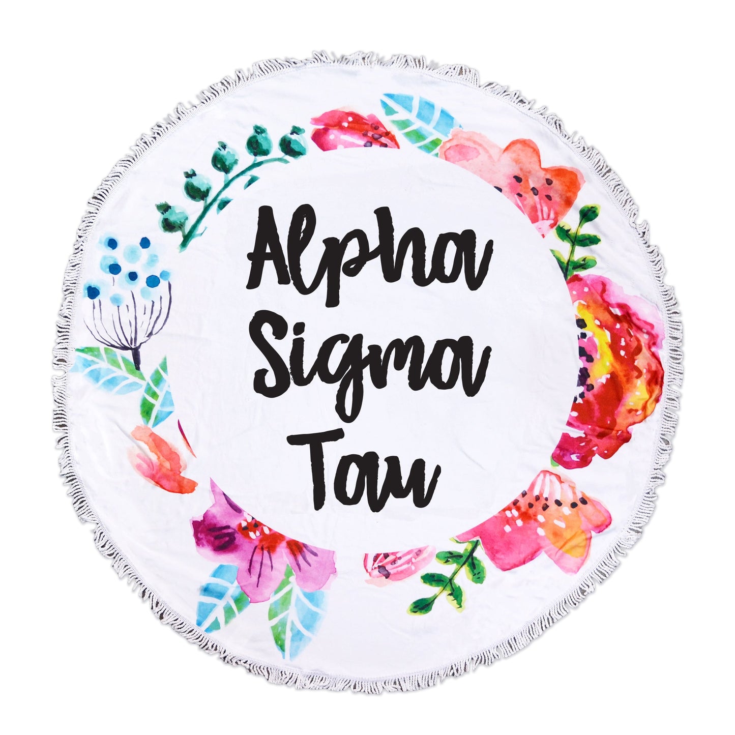 Alpha Sigma Tau Floral Fringe Towel Blanket