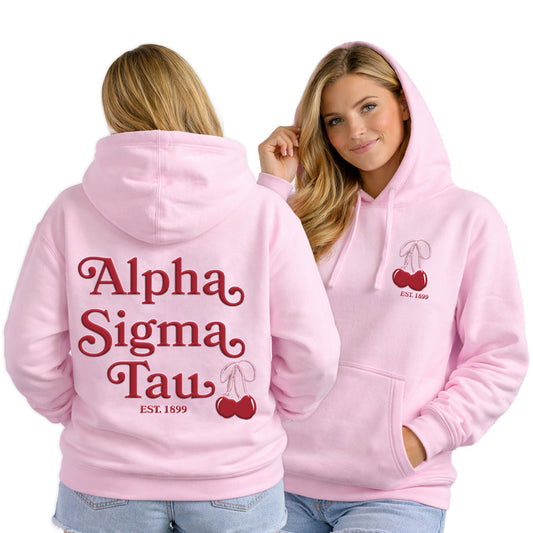 Alpha Sigma Tau Hooded Sweatshirt with Cherries and Sorority Name