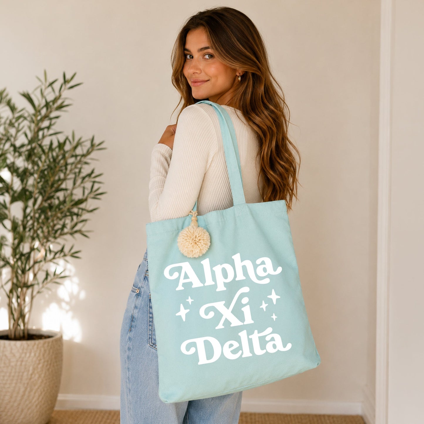 Alpha Xi Delta Retro Pom Pom Tote Bag