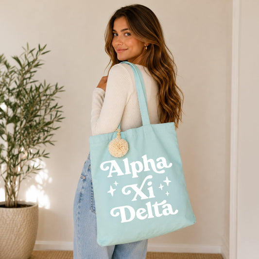 Alpha Xi Delta Retro Pom Pom Tote Bag