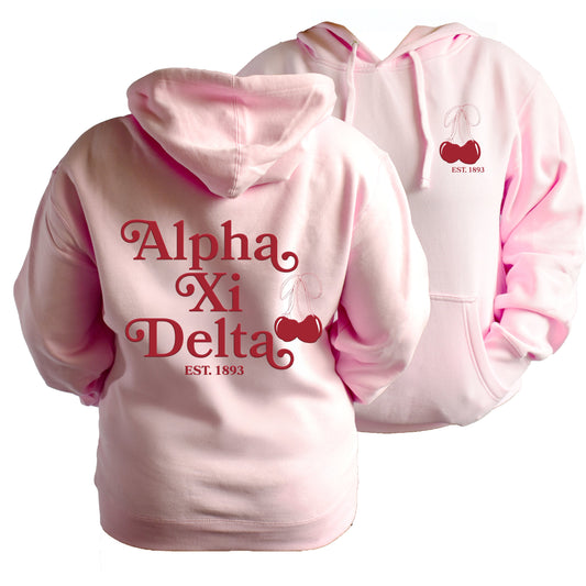 Alpha Xi Delta Hooded Sweatshirt with Cherries and Sorority Name