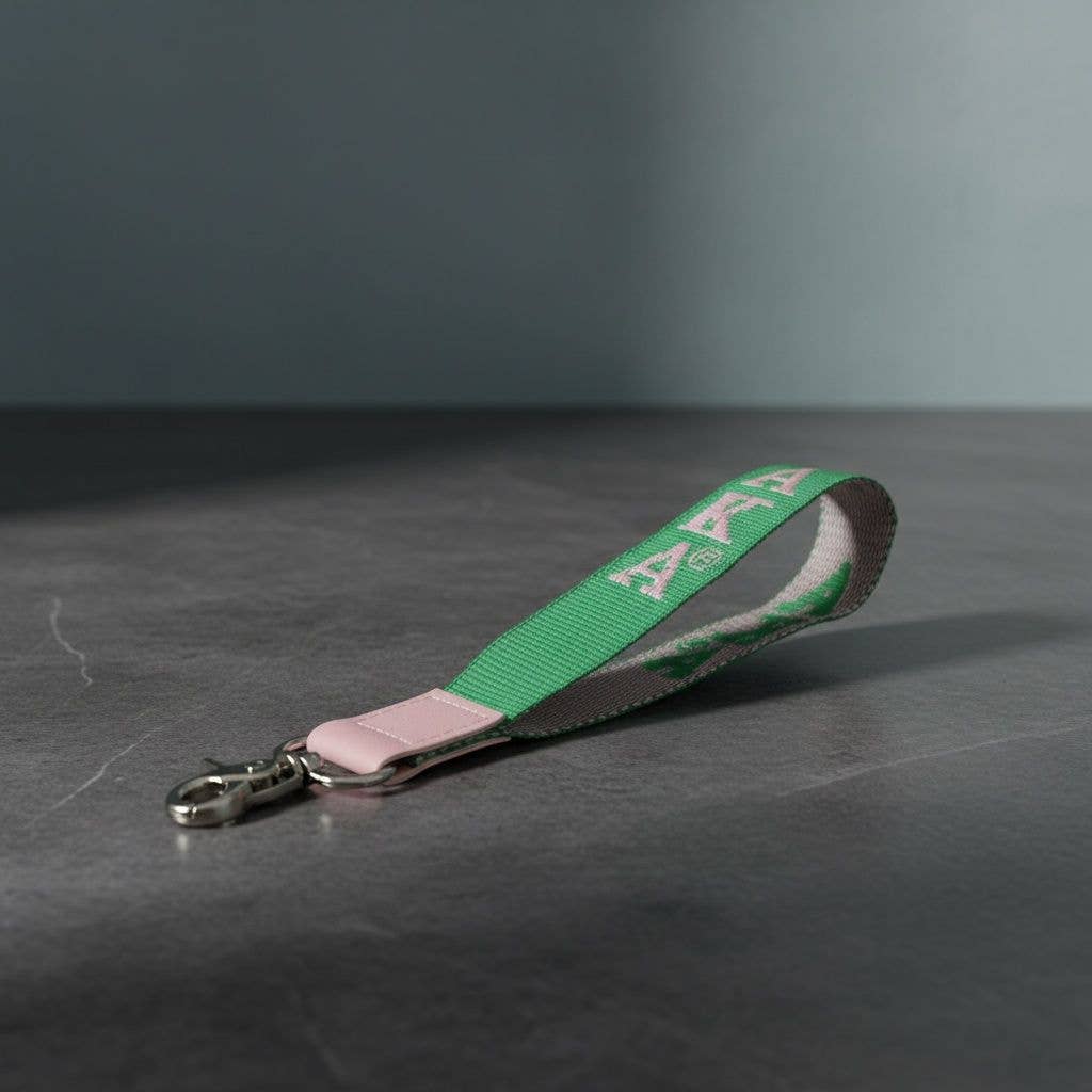 AKA Green Canvas Embroidered Wristlet Strap Clip