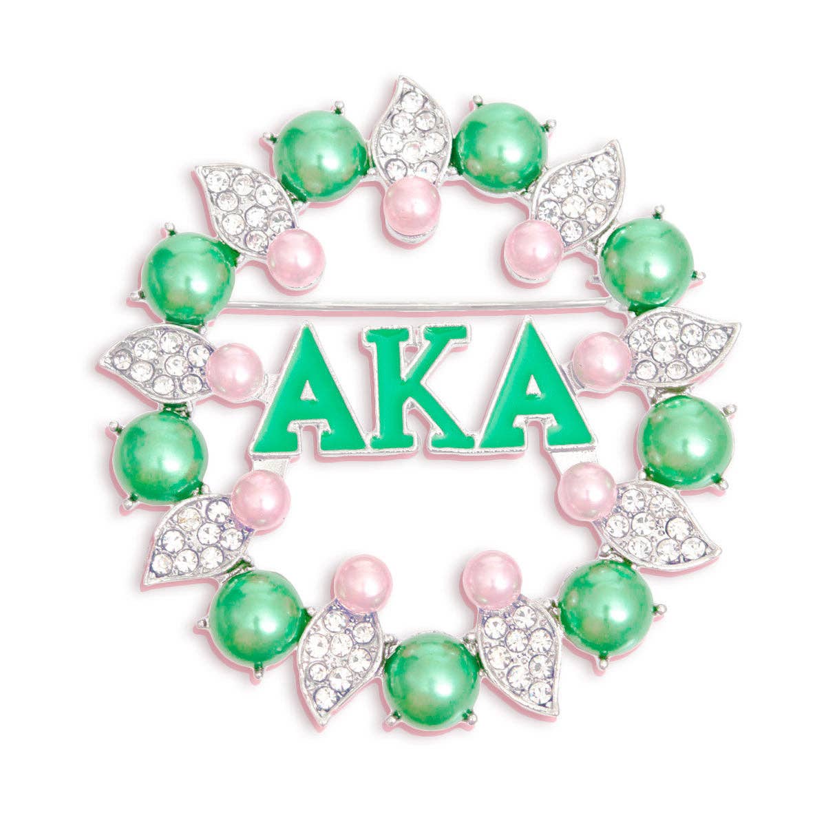 Brooch Pink Green AKA Pearl Pin for Women