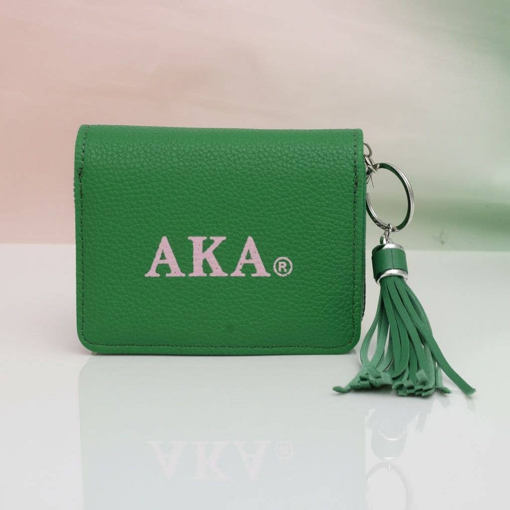 AKA Alpha Kappa Alpha Green Tassel Keychain Zipper Wallet Updated